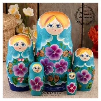 Матрёшка «Фиалки», голубое платье, 5 кукольная, 18 см