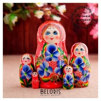 Матрёшка «Фиалки», красное платье, 5 кукольная, 12 см