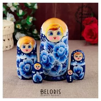 Матрёшка «Гжель», синее платье, 5 кукольная, 15 см