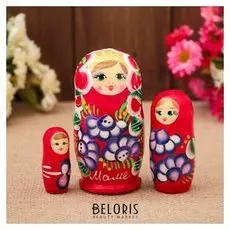 Матрёшка «Маме», красное платье, 3 кукольная, 9 см