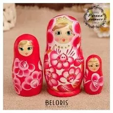 Матрёшка «Марина», красно-белое платье, 3 кукольная. 10 см