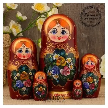 Матрёшка «Полевые цветы», медный платок, 5 кукольная, 17 см