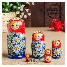 Матрёшка "Ромашка", красно - синяя, 5 кукольная