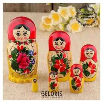 Матрёшка «Семёновская», красный платок, 6 кукольная, 12 см