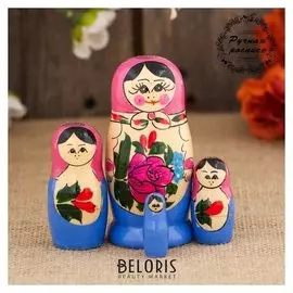 Матрёшка «Семёновская», розовый платок, 4 кукольная, 9 см