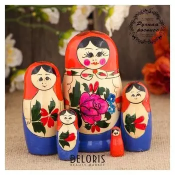 Матрёшка «Семёновская», розовый платок, 5 кукольная, 10 см
