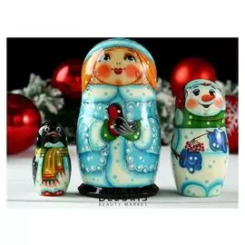 Матрёшка «Снегурочка с птичкой», 3 кукольная, 13х6 см, ручная роспись