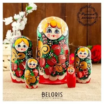 Матрёшка «Земляничка», чёрный платок, 5 кукольная, 18 см