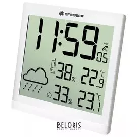 Метеостанция BRESSER TemeoTrend JC LCD, термодатчик, гигрометр, часы, будильник, белый