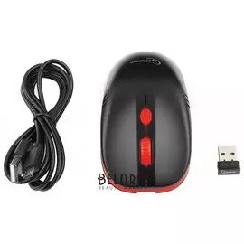 Мышь беспроводная Gembird Musw-350, Usb, встроенный аккумулятор, 3 кнопки + 1 колесо-кнопка, оптическая, черно-красная