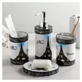 Набор аксессуаров для ванной комнаты «Париж», 4 предмета (Дозатор, мыльница, 2 стакана)