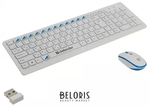 Набор беспроводной Defender Skyline 895, клавиатура, мышь 3 кнопки + 1 колесо-кнопка, белый