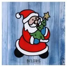 Наклейка на стекло "Дед мороз с ёлкой" 16х13 см
