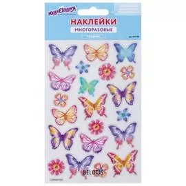 Наклейки гелевые "Пастельные бабочки", многоразовые, с блестками, 10х15 см