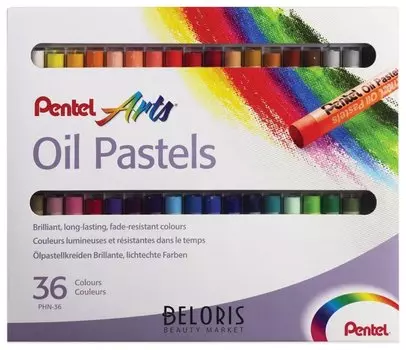 Пастель масляная художественная Pentel "Oil Pastels", 36 цветов, круглое сечение, картонная упаковка