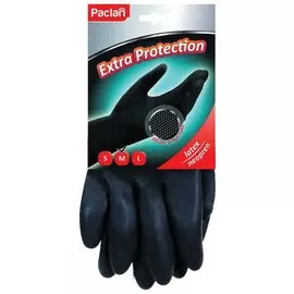Перчатки хозяйственные неопреновые, хлопчатобумажное напыление, размер L (Большой), черные, "Extra Protection"