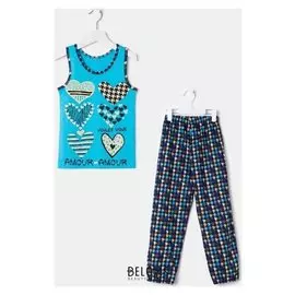 Пижама для девочки, цвет голубой/сердечки, рост 110 см