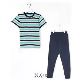 Пижама для мальчика, цвет зелёный/полоска, рост 110-116 см