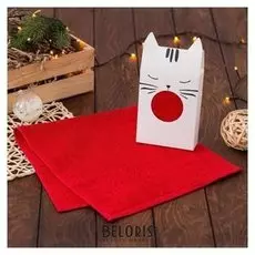 Полотенце подарочное «Котик», 30х60 см, цвет красный