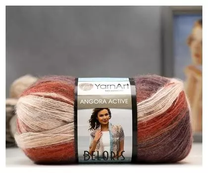 Пряжа "Angora Active" 25% мохер, 75% акрил 500м/100гр (851 бел-красн-коричн)