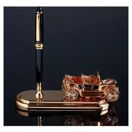 Ручка чёрная на подставке "Винтажная машина" с кристаллами Swarovski 16,2х15,9 см