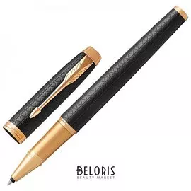 Ручка-роллер Parker "Im Premium Black Gt", корпус черный матовый с гравировкой, позолоченные детали, черная