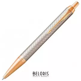Ручка шариковая Parker "Im Premium Warm Silver Gt", корпус серебристый матовый с гравировкой, позолоченные детали, синяя