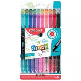 Ручки капиллярные Maped в наборе из 20 штук, "Graph Pep's", ассорти, трехгранные, 0,4 мм