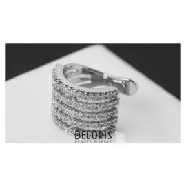 Серьга "Каффа" сплошная линия со стразами, цвет белый в серебре
