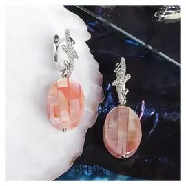 Серьги "Ракушка" таблетка, овал, цвет розовый