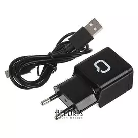 Сетевое зарядное устройство Qumo Energy, 2 Usb, 3.1 А, Micro Usb, 1 м, чёрное