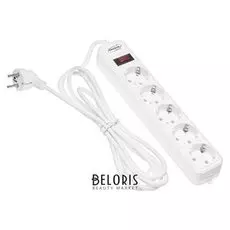 Сетевой фильтр белый Luazon Lighting, 5 розеток, 3 м, 2200 Вт, 3 х 0.75 мм2, 10 А, 220 В