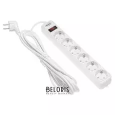 Сетевой фильтр белый Luazon Lighting, 6 розеток, 5 м, 2200 Вт, 3 х 0.75 мм2, 10 А, 220 В