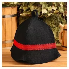 Шапка для бани с красным кружевом тёмная