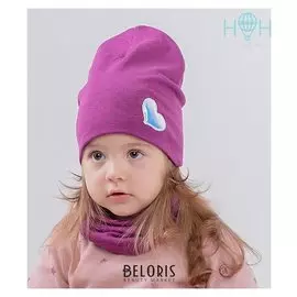 Шапка для девочки, цвет фиолетовый/сердце серебристое, размер 46-50