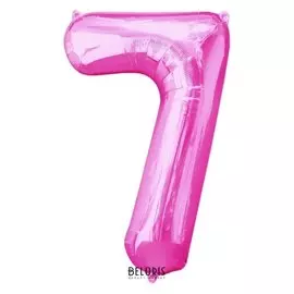 Шар фольгированный 16", цифра 7, индивидуальная упаковка, цвет розовый