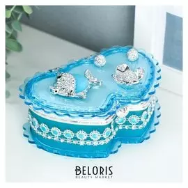 Шкатулка пластик "Двойное сердце с рыбкой" 5х12х8,5 см