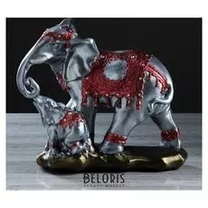 Статуэтка "Слон со слонёнком" серебристый цвет, 26 см