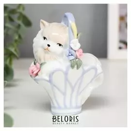 Сувенир керамика "Котёнок в корзинке" 10,7х8,3х5,2 см