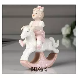 Сувенир керамика "Малышка в розовом платьице на лошадке-качалке" 13х11,5х6 см