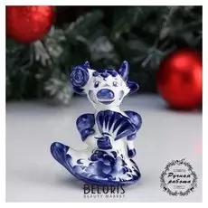 Сувенир корова "Тина", гжель, фарфор, 11 см