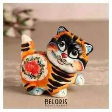 Сувенир Кот цветной 10.5 см, гжель