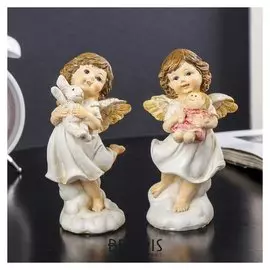 Сувенир полистоун "Ангелок Ася с куклой/зайцем" 13,5х7,5х5,5 см