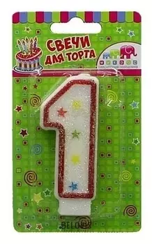 Свеча - цифра 1 с блестками