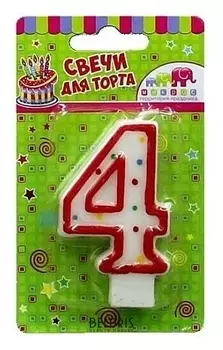 Свеча - цифра 4 Красное ассорти