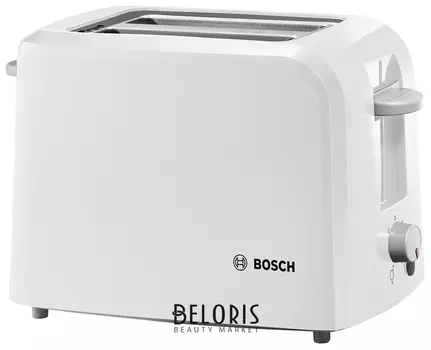 Тостер BOSCH TAT3A011, 900 Вт, 2 тоста, разморозка, подогрев, решетка для булочек, пластик, белый