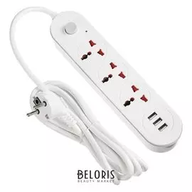Удлинитель Luazon, 3 универсальных гнезда, с выкл., 2200вт, 3*usb, 3 м, 220в, белый