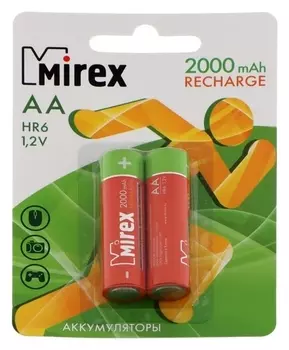 Аккумулятор Mirex, Ni-mh, AA, Hr6-2bl, 1.2в, 2000 мач, блистер, 2 шт.