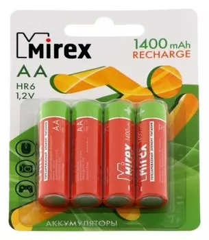 Аккумулятор Mirex, Ni-mh, AA, Hr6-4bl, 1.2в, 1400 мач, блистер, 4 шт.