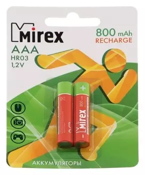 Аккумулятор Mirex, Ni-mh, Aaa, Hr03-2bl, 1.2в, 800 мач, блистер, 2 шт.